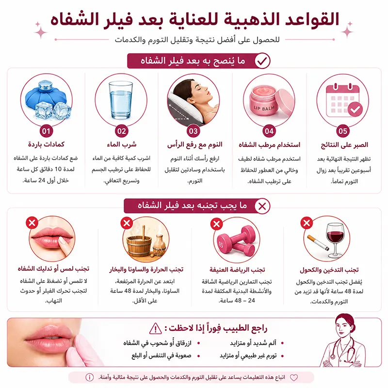 تعليمات العناية بعد فيلر الشفاه والممنوعات بعد الحقن